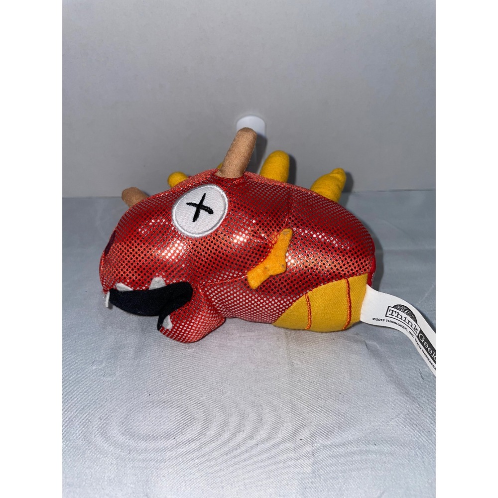 ThinkGeek Canned Dragon Meat Plush Red Metallic Scaly Mythical Creature 2013 Toy